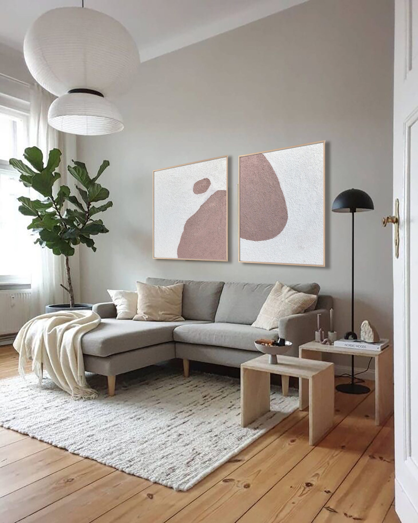 2 Piece Wall Art Canvaslarge Set of 2 Paintinglight Brown Etsy