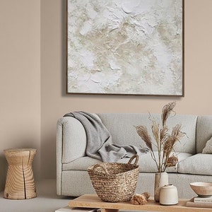 Large abstract painting, beige 3D texture painting, white acrylic painting, modern abstract painting living room, minimalist art image 7