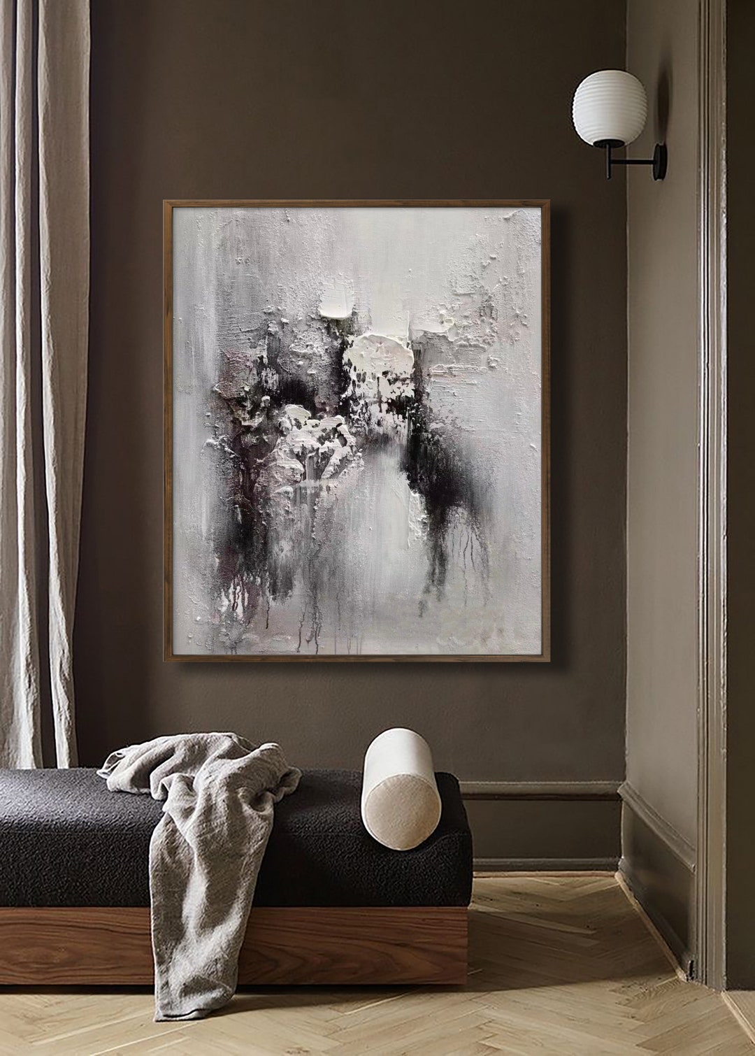 Large Black and White Abstract Painting: 3D Texture Art - Etsy