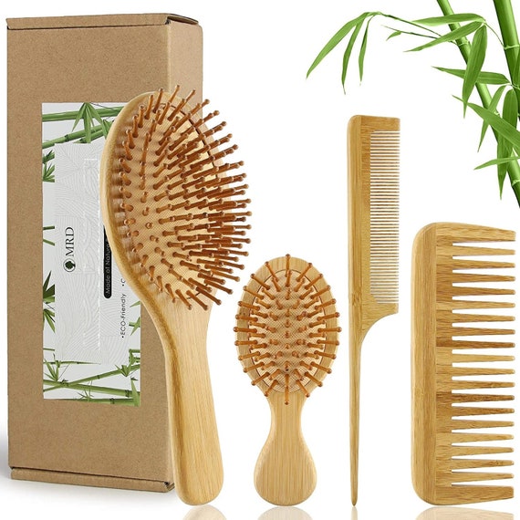 Bamboo Hair Brush and Comb Set with Paddle Detangling Brushes Etsy