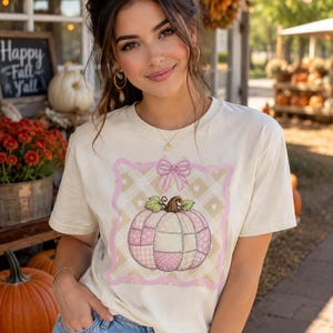 Pink-Purple Patchwork Pumpkin Tee | Pastel Fall Pumpkin Shirt