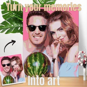 Peinture photo personnalisée par numéros – Peinture d'art numérique, cadeau personnalisé pour mariages, anniversaires et Saint-Valentin, sans cadre 50 x 60 cm