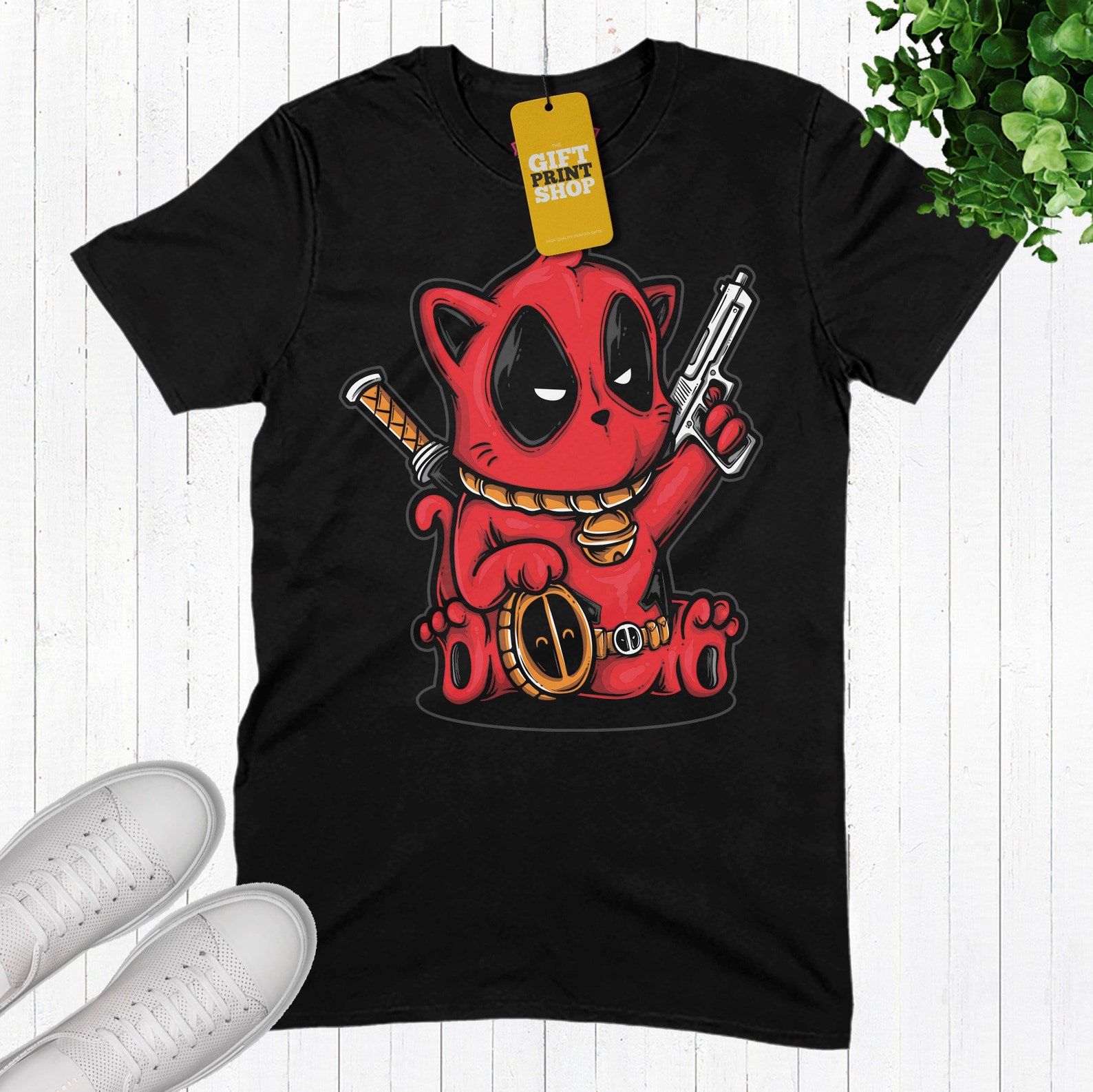 Deadpool Cat TShirt Marvel Superhero Fathers Day Gift Etsy