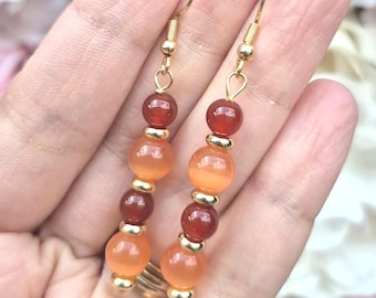 Orange Cat eye and Carnelian drop earrings for ladies