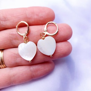 REAL MOTHER of PEARL heart hoop earrings, gold pearl earrings, Christmas jewellery gift for her