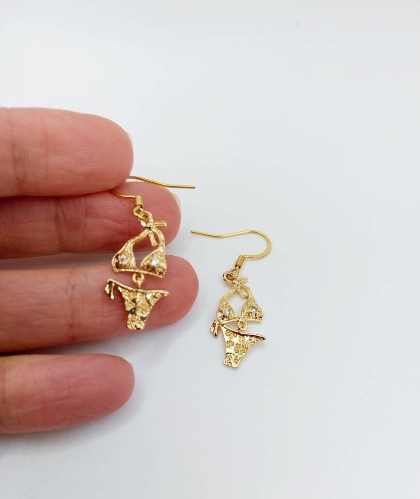 18k Gold Bikini earrings with clear cubic zirconiaswim cute Etsy