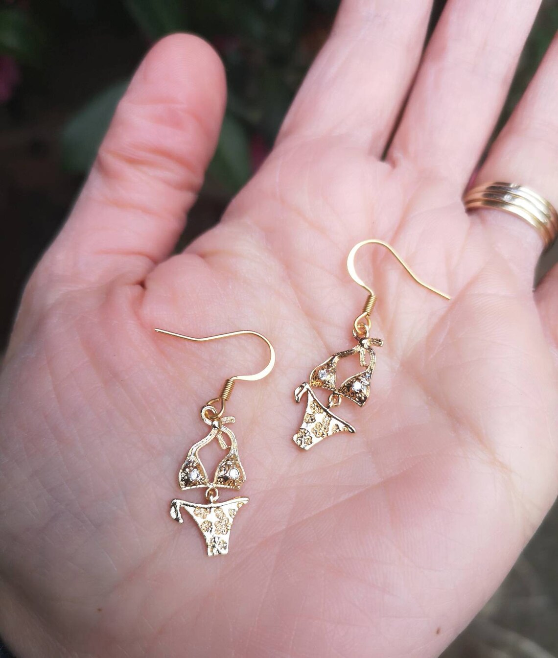 18k Gold Bikini earrings with clear cubic zirconiaswim cute Etsy