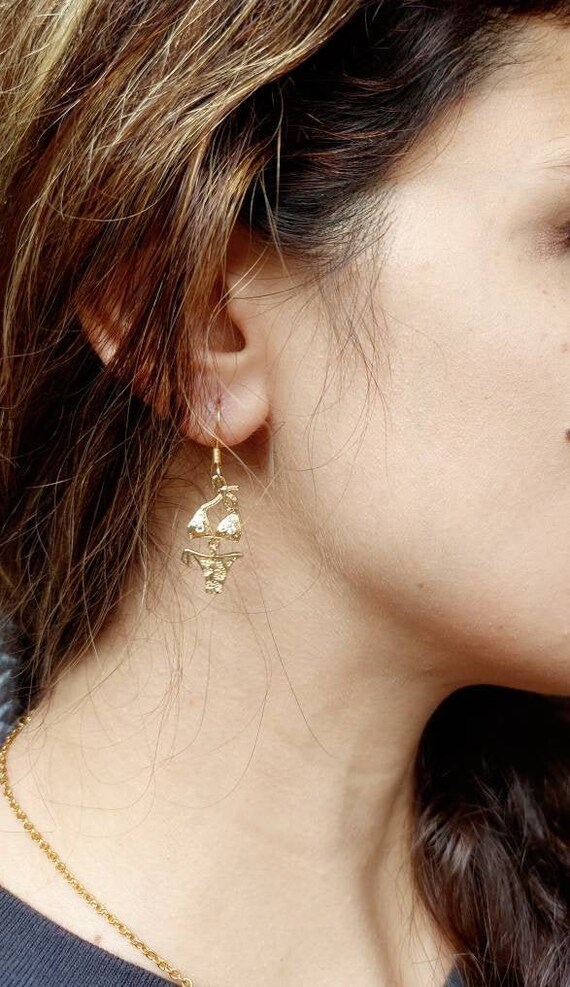 18k Gold Bikini earrings with clear cubic zirconiaswim cute Etsy