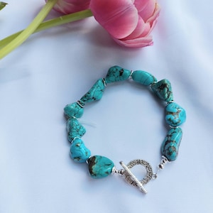 Raw turquoise bracelet with toggle clasp, ladies gift, gifts for young women