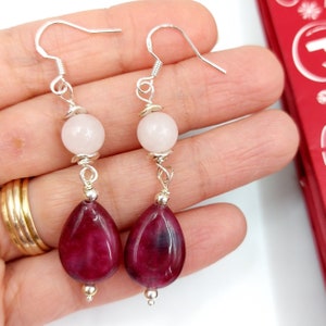 ROSE QUARTZ & TOURMALINE drop earrings, pink earrings for her
