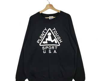 Vintage Plenty Tough Sport Long Sleeve Shirt Spell Out Big Logo L size..