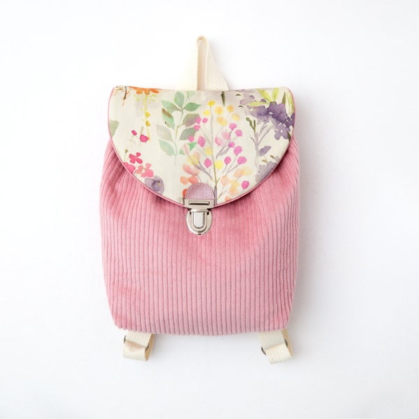 Sac à dos enfant fleur velour côtelé rosa