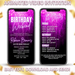 Purple Birthday Weekend Itinerary Invitation: Editable Template (Digital Download)