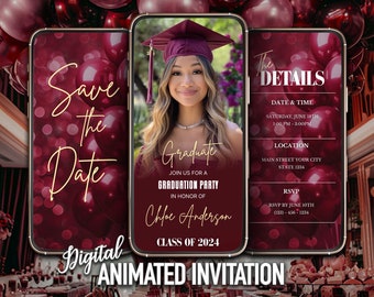 Maroon Graduation Invitation: Editable Save the Date (Digital Download)