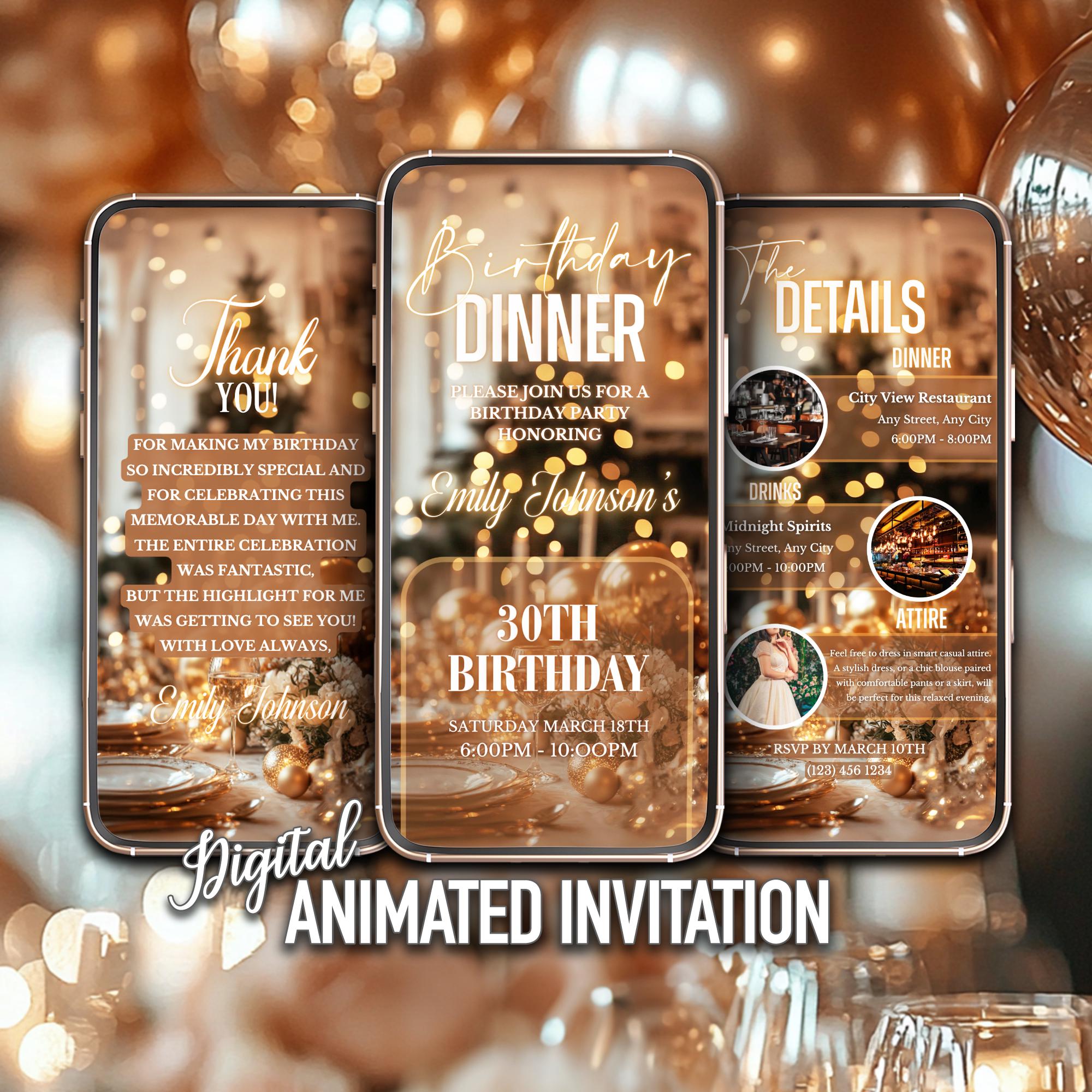 Editable Birthday Dinner Invitation, Digital Dinner Template, Party Invitations, Instant Download