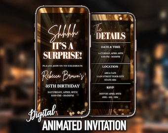Faire-part d'anniversaire surprise modifiable, chut c'est une surprise, faire-part numérique, invitation d'anniversaire surprise moderne, téléchargement immédiat
