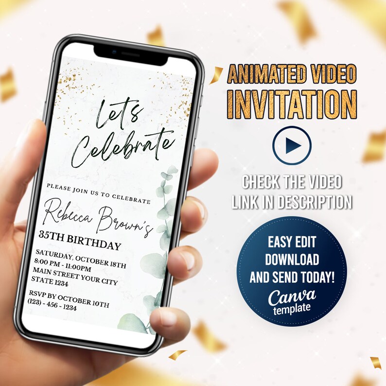 Modern Editable Birthday Invitation Adult Birthday Video Etsy