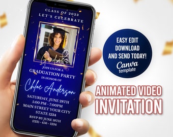Navy Blue Graduation Invitation: Animated Class of 2023 Template (Digital Download)