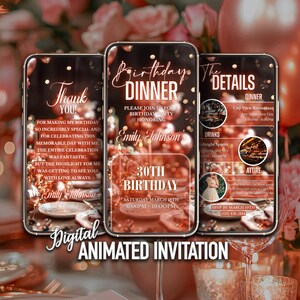 Pink & Gold Birthday Dinner Invitation Template (Digital Download)