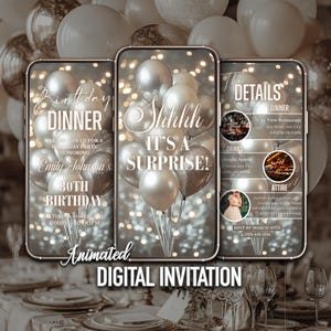 Surprise Birthday Dinner Invitation: Elegant White, Editable (Instant Download)