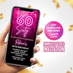 Pink 60th Birthday Invitation: Editable Template (Digital Download)