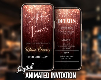 Digital Rose Gold Birthday Dinner Invitation, Women Dinner Invitation, Editable Dinner Invite, Dinner Evite, Editable Template