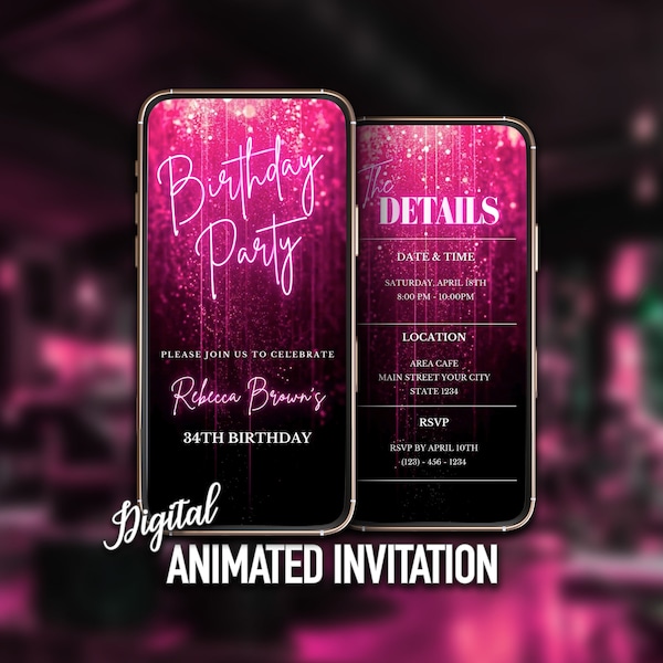Pink Birthday Party Invitation, Electronic Invite, Women Birthday, Invitation for Her, Instant Download, Any Age, Editable Template