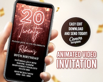 Digital 20th Birthday Invitation, Twenty Birthday Party, Rose Gold Evite, 20th Birthday Invite, Women ınvitation, Editable Template, Any Age
