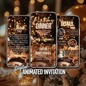 Editable Birthday Dinner Invitation, Digital Birthday Dinner Template, Gold Birthday Party Invitation, Instant Download