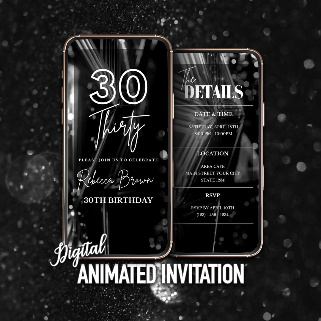 30th Birthday Invitation Template, Black and White 30th Invitation