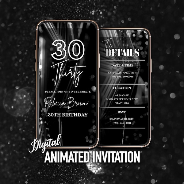 30th Birthday Invitation Template, Black and White 30th Invitation, Editable Template, Instant Download