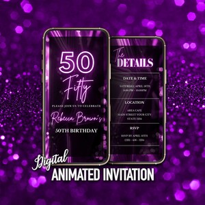 Purple 50th Birthday Invitation: Editable Electronic Template (Instant Download)
