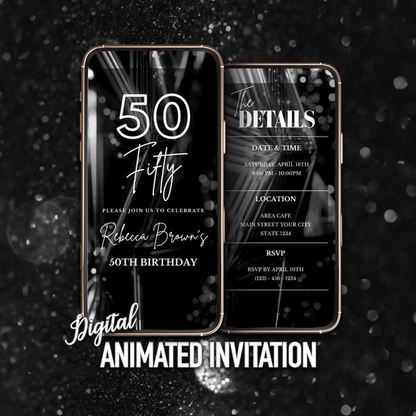 Digital 50th Birthday Invitation, Editable Fifty Birthday, Modern Invitation, Instant Download