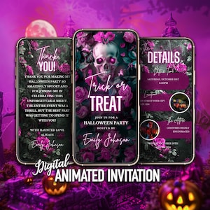Trick or Treat Halloween Invitation, Digital Adult Halloween Party Invite, Editable Halloween Video Invitation, Instant Download