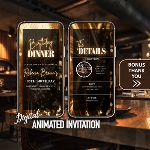Dinner Invitation, Electronic Dinner Invite, Editable, Black and Gold Birthday Dinner, Phone Invite