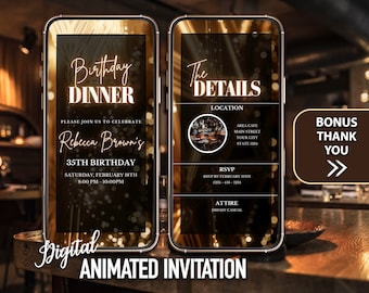 Birthday Dinner Invitation, Dinner Invite, Editable, Black and Gold Birthday Dinner, Phone Invite, Instant Download