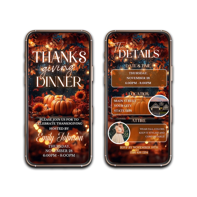 Digital Thanksgiving Dinner Invitation, Editable 2024 Thanksgiving