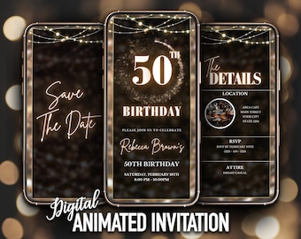 50e verjaardagsuitnodiging, vrouwen bewaren de datum-verjaardag, vijftig uitnodiging, bewerkbare sjabloon, direct downloaden