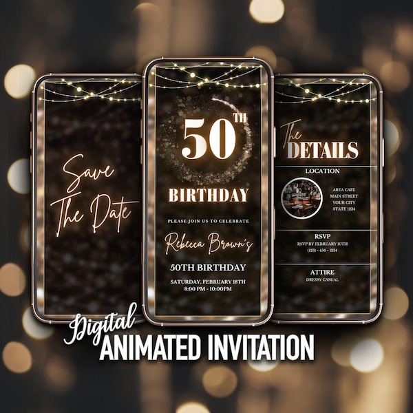 50th Birthday Invitation, Women Save the Date Birthday, fifty Invitation, Editable Template, Instant Download