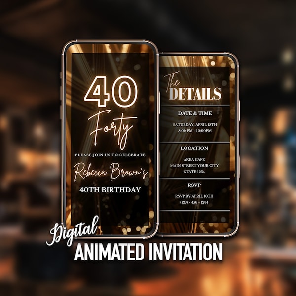Editable 40th Birthday Invitation, Black and Gold Forty Birthday, Digital Invitation, Instant Download