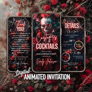 Faire-part d&#39;Halloween pour costumes et cocktails numériques, modèle d&#39;Halloween modifiable, téléchargement immédiat