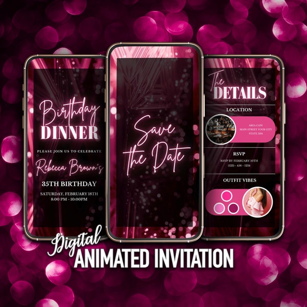 Pink Save the Date Birthday Dinner Invitation, Digital Invitation, Editable Template, Instant Download