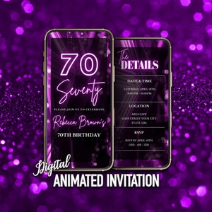 Editable Purple 70th Birthday Invitaiton, Seventy Birthday Invite, Instant Download