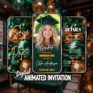 Green Graduation Invitation, Digital Grad Party Invite, Graduation Ceremony, Editable Template