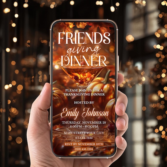 Friendsgiving Dinner Invitation Template, Editable Thanksgiving Invite, Digital Thankful Dinner Template, Instant Download