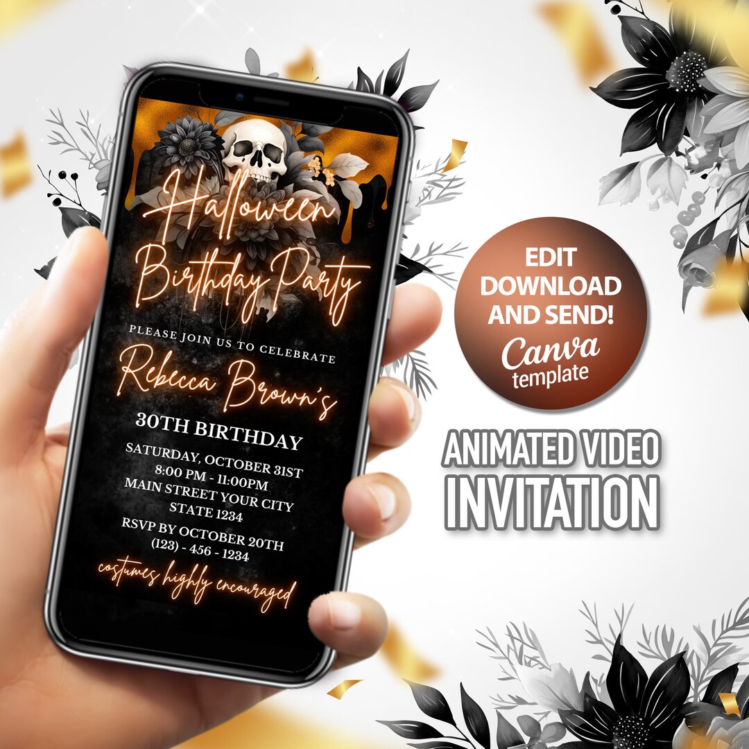 Digital Halloween Birthday Invitation, Electronic Halloween Party