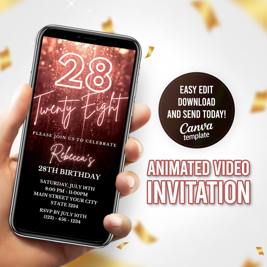 28th Birthday Invitations
 Electronic 28th Birthday Invitation Twenty Eight Digital Invites