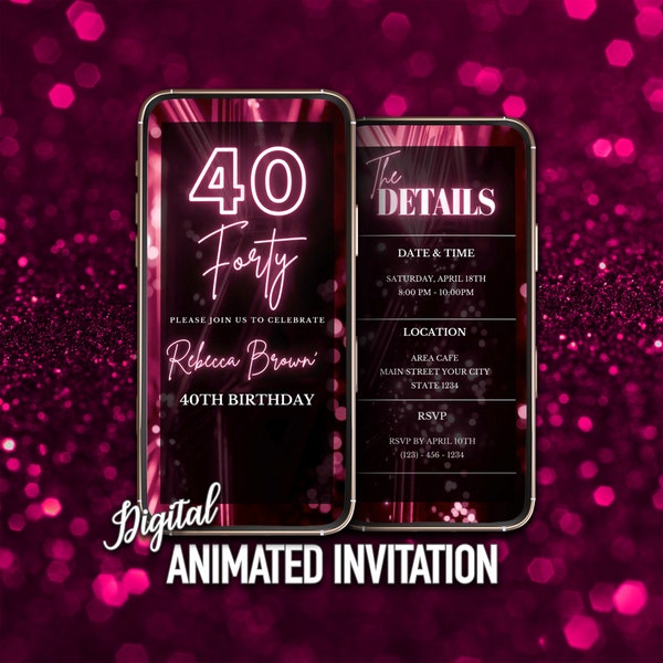 Editable Pink 40th Birthday Invitation, Digital Forty Birthday, Insntat Download