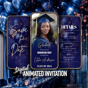 Graduation Invitation, Navy Blue Graduation Invite, Class of 2024, Save The Date Graduation, Modern Graduation Announcement