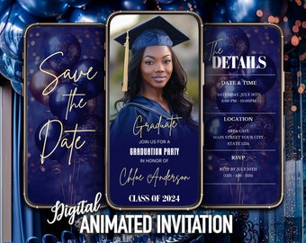 Navy Blue Graduation Invitation: Class of 2024, Save The Date (Digital Download)